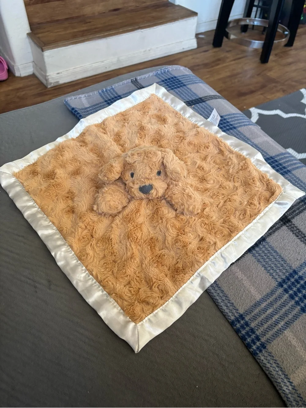 cloud island Tan Plush Puppy Lovey Blanket